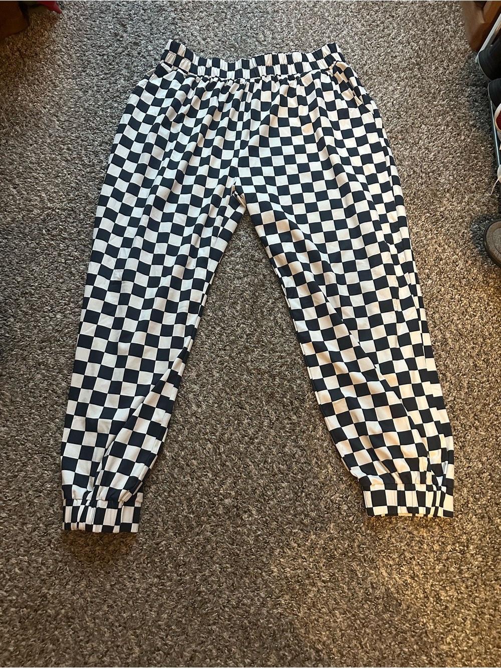 Women’s Black & White Checkered Jogger Pants